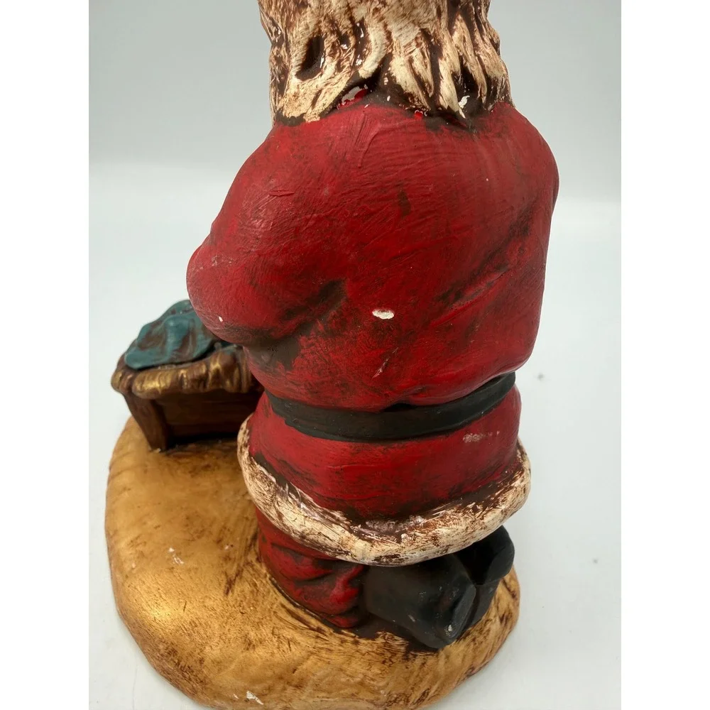 Vintage Kneeling Santa Claus Praying to Baby Jesus Ceramic Figurine Christmas